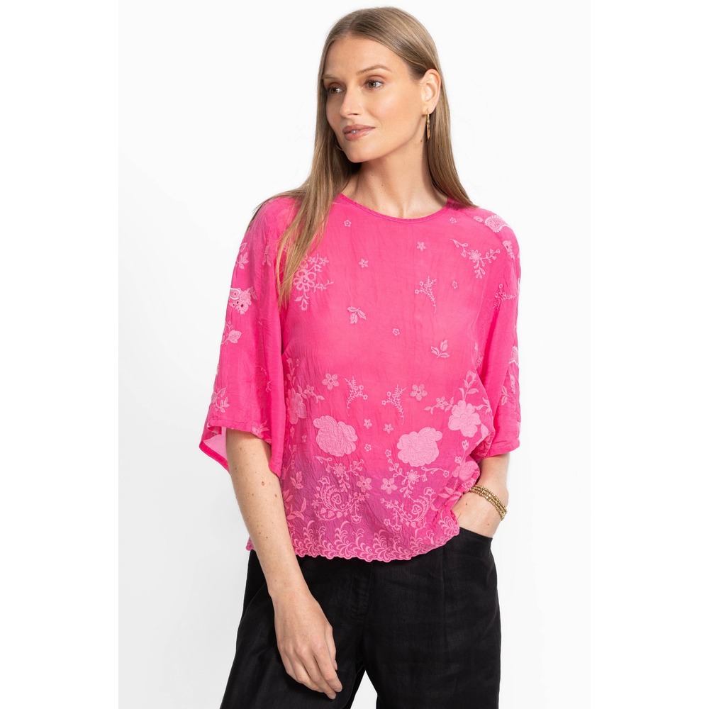 Johnny Was Jonet Blouse Ferera Pink Raspberry Pink Top Med M Cupro Embroidered
